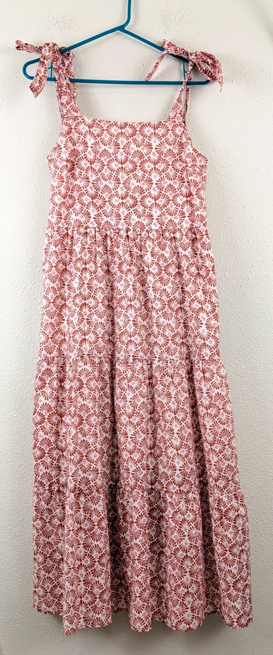 C&C California sz M Midi Dress sleeveless tank smocked lined shoulders tie 1700